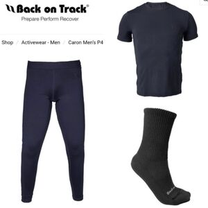 NWT Mens Athletic Large Back on Track iontex Tee Shirt Base Layer Pants Socks